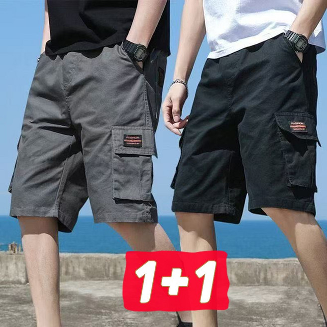 1+1 여름 남자 루즈핏 5부 카고팬츠 빅포켓 반바지 얇은 트레이닝 쿨링 슬랙스