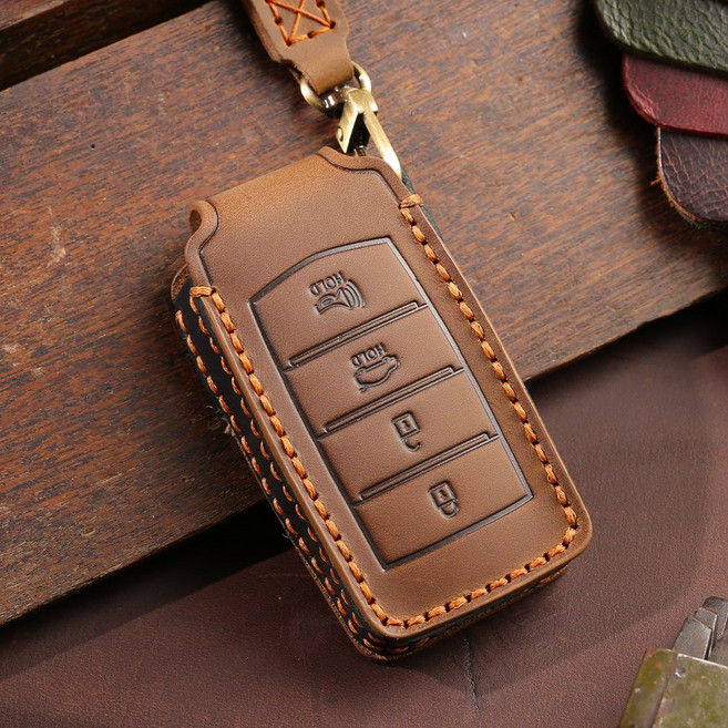 벤오토 제네시스 G70 G80 G90 EQ900 호환 스마트키 가죽케이스 4버튼 키링 키홀더 (S2-HL4A), 브라운