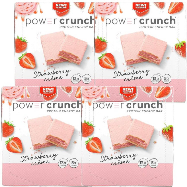 BNRG 비엔알지 파워 크런치 프로틴 에너지 바 딸기 크림 12p 480g, 4개