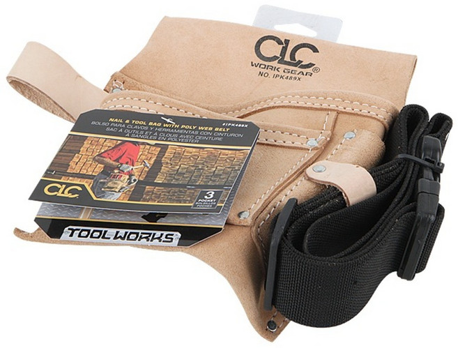 CLC IPK489X 공구벨트 작업 툴벨트 파우치 스웨이드 가죽 3포켓 스트랩, 1개