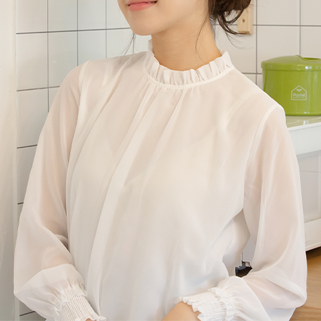 쉬폰 블라우스 긴팔 시스루 화이트 봄 여름 가을 겨울 사계절