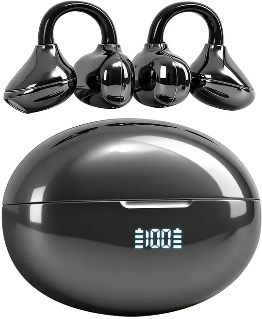 UYUXIO 무선 오픈 이어 헤드폰 BT 5.4 클립형 이어버드 72시간 재생시간 긴 배터리 수명 스포츠 운동용 오, 01 Black