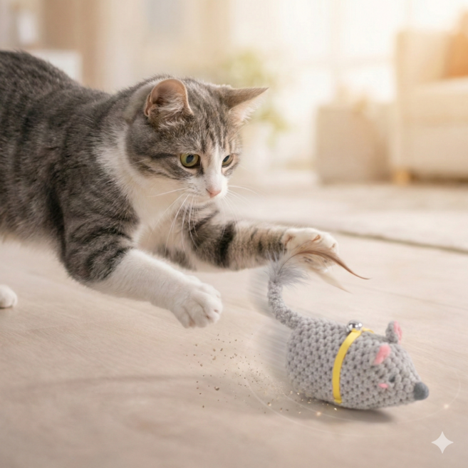 MAAH 고양이 혼자노는 자동 쥐 장난감 [쥐소리나는], 1개, 라이트그레이, SCB-21