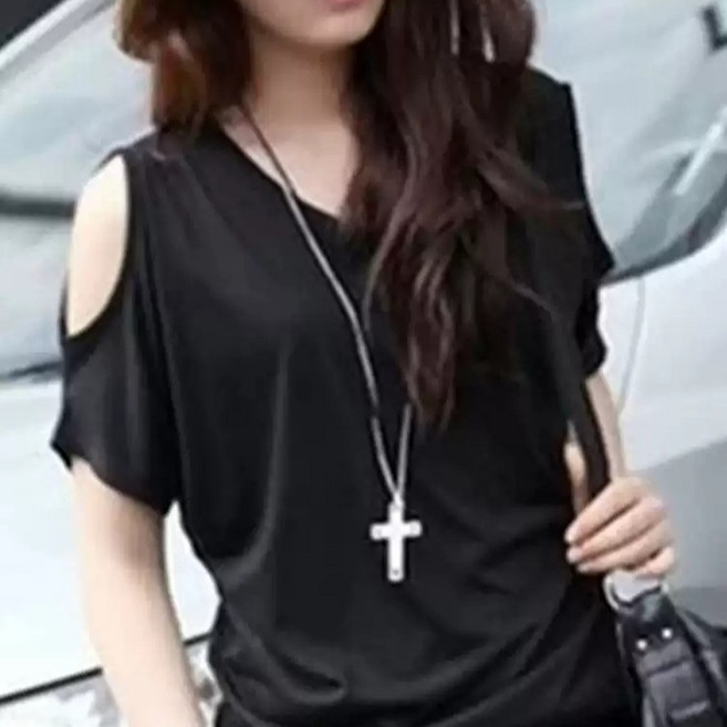 어깨트임 반팔 파인 티셔츠 루즈핏 어깨 여성 스타일리쉬 데이트룩 캐주얼 시크한