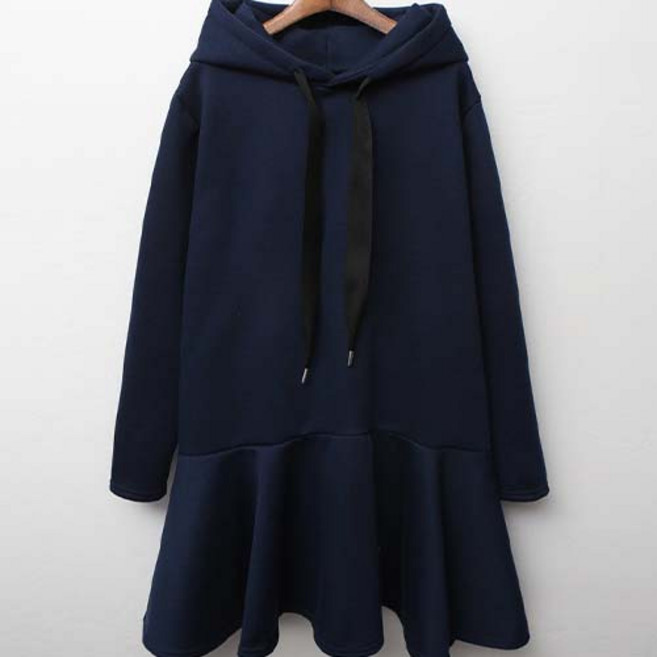 데일로엔 여성용 기모 팁 플레어 후드 원피스