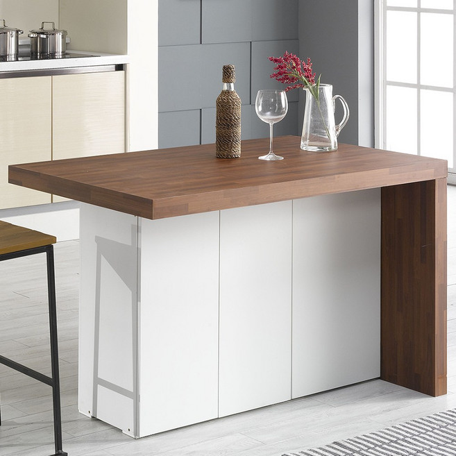 데코앤비 비스트로 낮은1200_ㄱ형 아일랜드 식탁 수납 홈바 테이블, 그레이_상판 오크