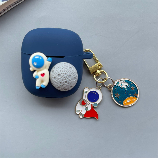 보스 QC 이어버드 2 이어폰 귀여운 캐릭터 날아라! 우주 비행사 체인 실리콘 케이스, 블루, 태슬케이스