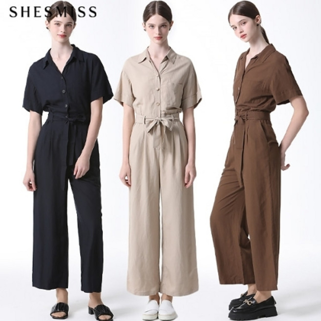 르오트 오픈 카라 린넨 점프수트