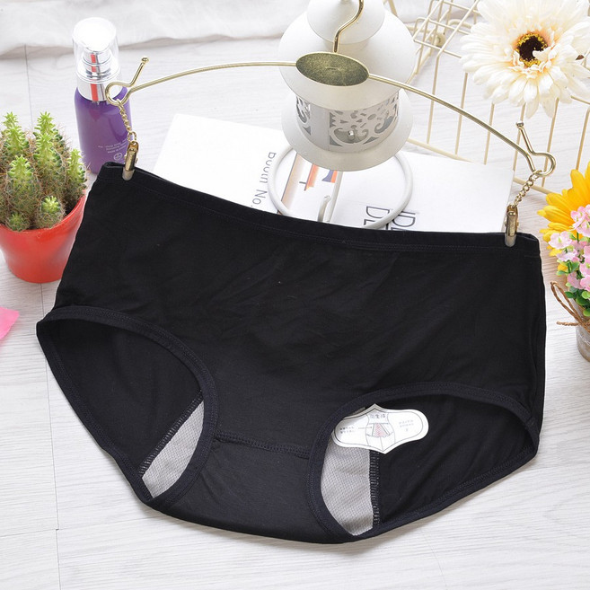 小天兒 莫代爾 加大 防側漏 生理褲 月經 舒適 高腰內褲, 黑色,均碼適合22~33腰內穿