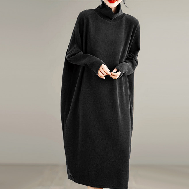 지홍 빅사이즈 터들 폴라 롱원피스 루즈핏 가을 겨울원피스 미시 마담