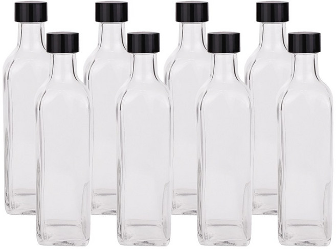 가인글로벌 사각오일300네크롱(S) 투명 유리병, 8개, 300ml, 와인캡 블랙