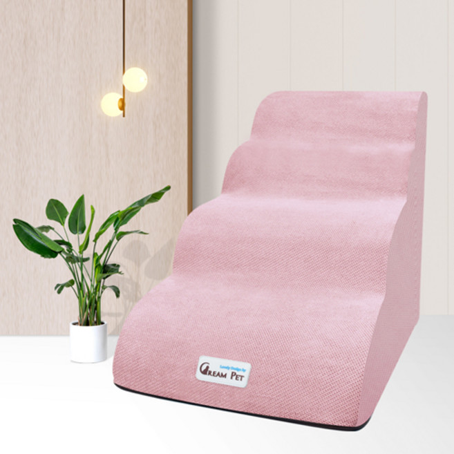 크림펫 커브형 강아지 계단 논슬립 애견 스텝, 핑크, 1개