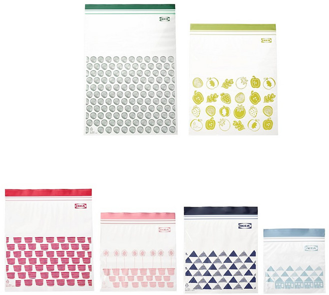 [무료배송]이케아 지퍼백 그린대형 30매+레드중형 50매+블루소형 60매 세트, 1세트, 140개입