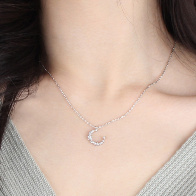 캔디플래닛 써지컬스틸 로즈골드 큐빅 실버 나비 달 목걸이