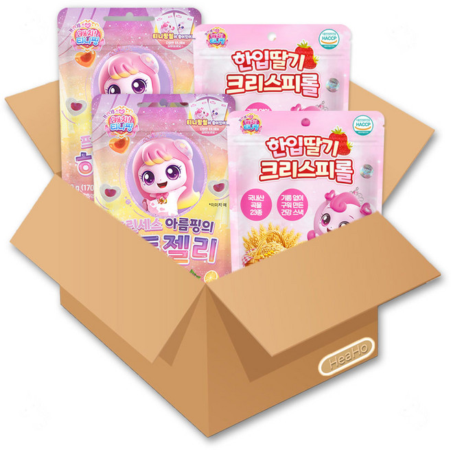 프린세스 캐치티니핑 한입 딸기 크리스피롤 40g + 캐치티니핑 젤리 50g 세트, 1세트, 90g, 한입 딸기 크리스피롤+하트젤리