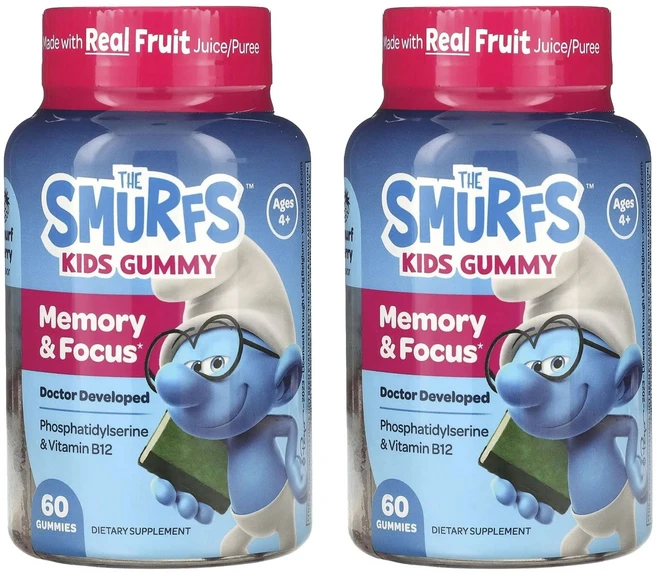 스머프 어린이 메모리 & 포커스 베리 구미, 2개, 60정 - 쿠팡