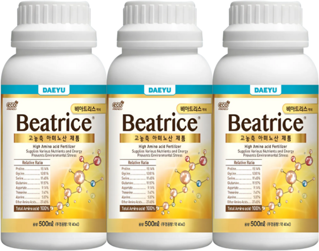 대유 비아트리스 22종 고농축 유리아미노산 냉해회복 생육증진 식물영양제, 3개, 500ml