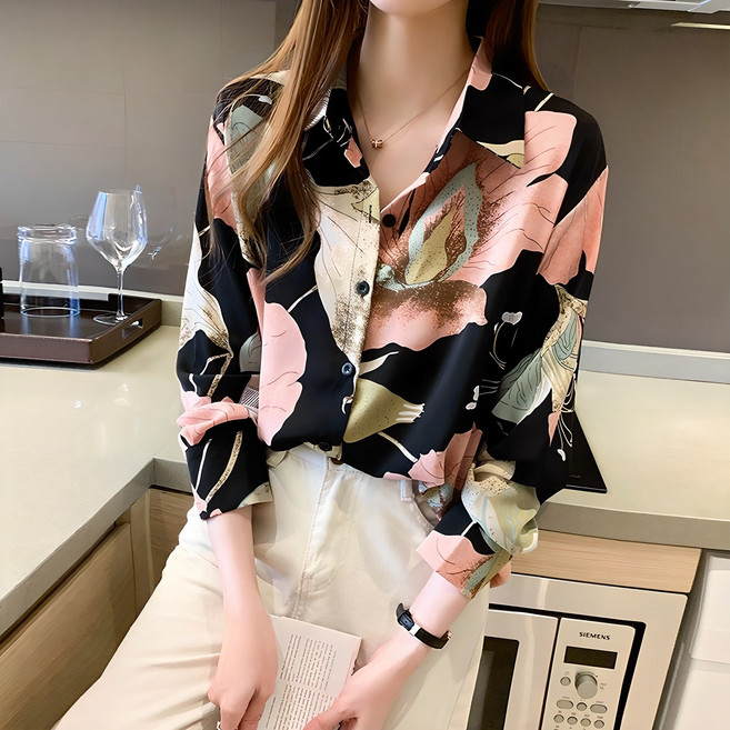 믹스블링 여성 패턴 블라우스 셔츠 정장 캐주얼 긴팔 봄 가을