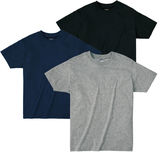 [이지바이] (세 장 세트!!!) 남녀공용 30수 코튼 면 반팔 라운드 기본 베이직 티셔츠 빅사이즈 면티 3장