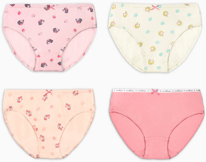 멜리스 CM프린세스 여아용 삼각팬티 4매입세트 코튼모달스판 유아동 주니어 속옷