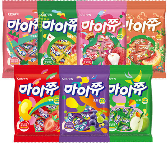 크라운 마이쮸 7종세트 포도+딸기+사과+애플망고+캔털르푸멜론+써니피치+핑크리치, 616g, 1세트