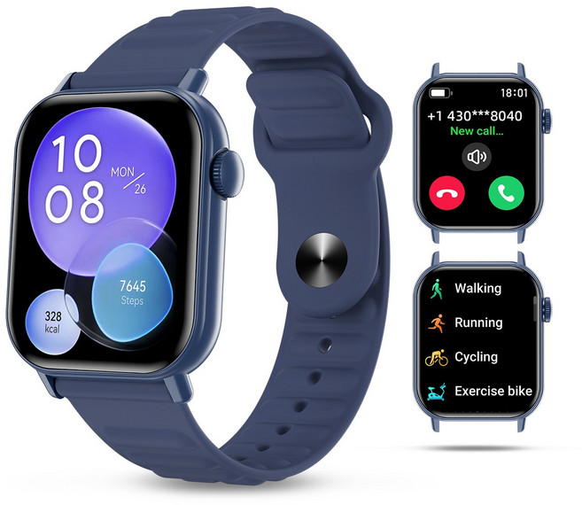 통화 기능이 있는 블루투스 스마트워치 1.83인치 HD 디스플레이 한국어 버전 배터리 수명 7일., Blue, 4.6cm