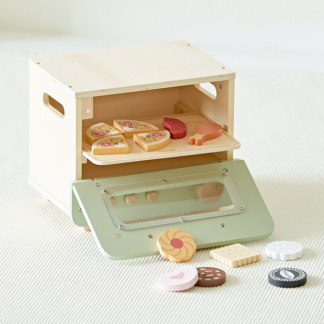 폴라비 원목 오븐 주방놀이 세트 아기 소꿉놀이 장난감 3세 4세, 민트, 1개