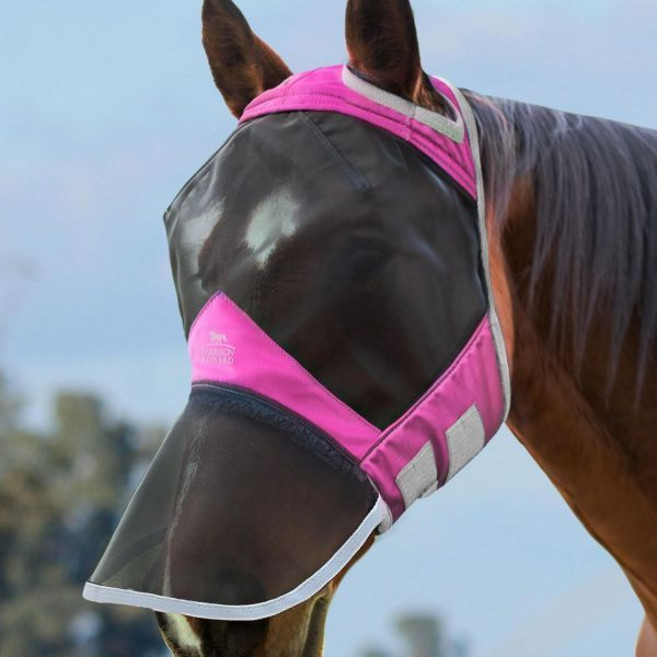 Harrson Howard CareMaster Pro Lumnous Horse Fly Mask Large Eye Space Full Face Standard wth Nose N, Flamingo, Full (Large)