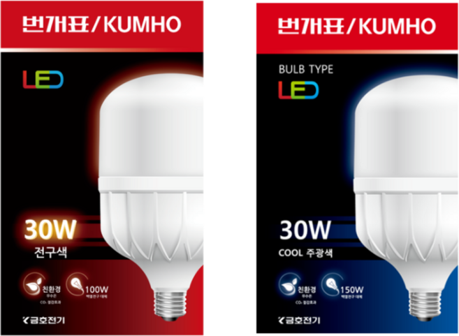 번개표 원하 LED 고와트 전구 30W 화이트, 전구색, 3개