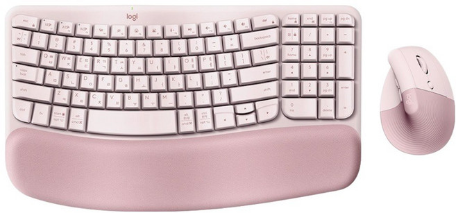 로지텍 WAVE KEYS & LIFT COMBO 키보드 + 마우스 세트, 920-013643, 로즈핑크, 인체공학