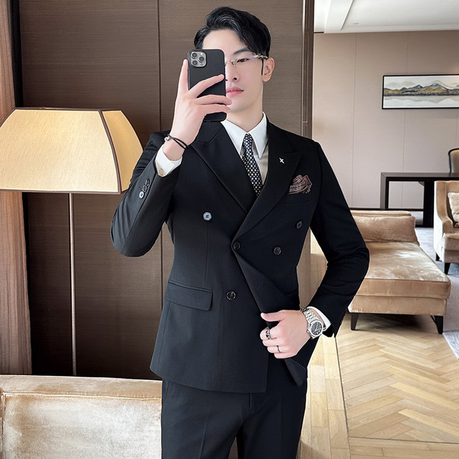 Enyofe 남성용 겨울더블 정장세트 재킷+조끼+바지 쓰리피스 남성용 투버튼 캐주얼 쓰리피스 남자수트