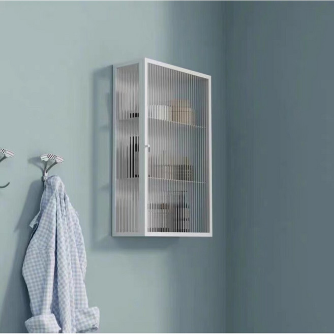 수납장 모루유리 욕실 상부장 벽걸이 수건장 욕실장 3단, 1개, 화이트 왼쪽 문 35x15x60