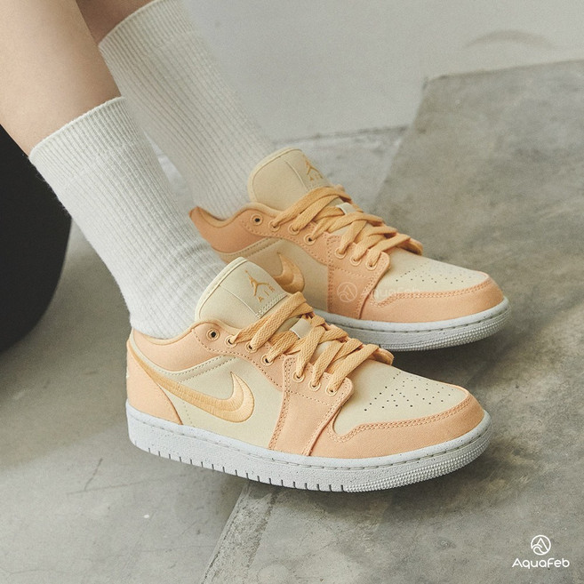 Nike Air Jordan 1 Low SE Canvas 女 橘黃 喬丹 經典 刺繡 休閒鞋