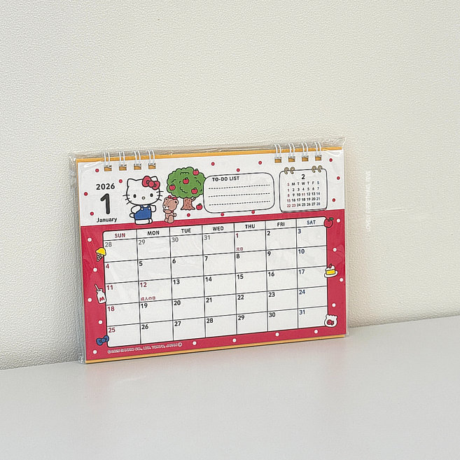 일본정품 2026 헬로키티 탁상달력 산리오 데스크 캘린더, 1개