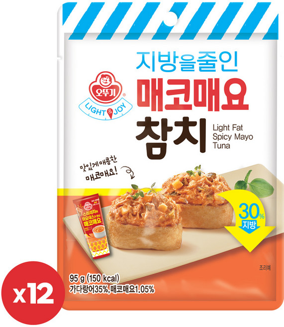 오뚜기 Light&Joy 지방을 줄인 매코매요참치 파우치 95g 12개
