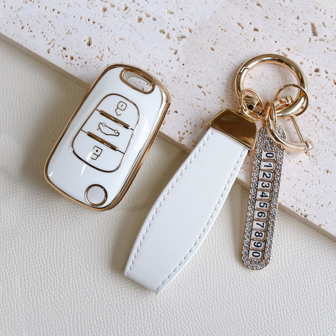 트니르 기아 현대 호환 M타입 폴딩키 케이스 아반떼 K5 K7 모닝 레이 포터 쏘울 tpu 번호판 스트랩 골드라인, 일반오링, 화이트