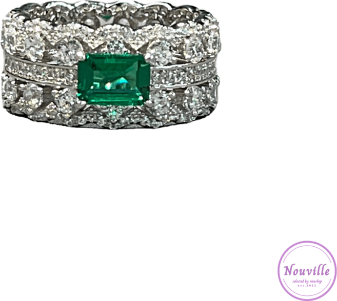 에메랄드 반지 S925 실버 다이아몬드 스퀘어 스톤 세팅 와이드 테니스 링 행복 행운 의미 5월 탄생석