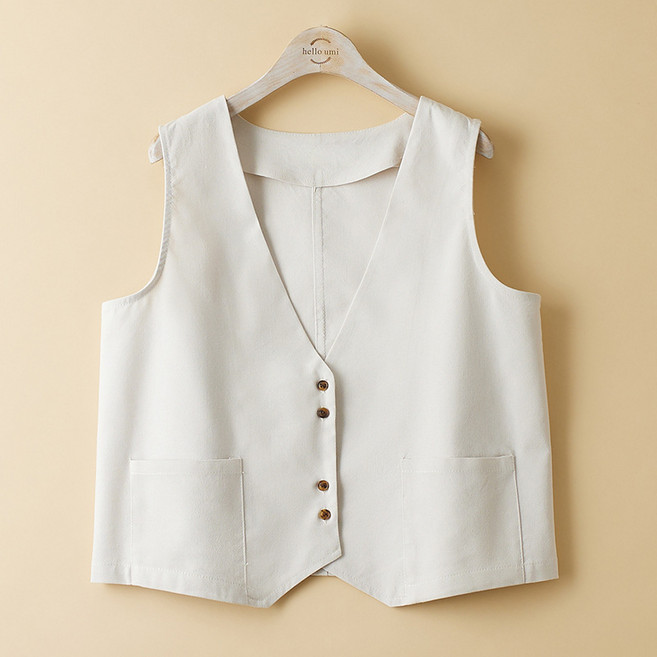 면 마 순색 브이넥 베스트 여성 얇은 빅 사이즈 가디건 나시 뉴타임즈 B070L506