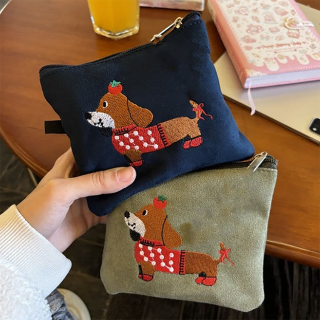 샤론 귀여운 강아지자수 미니 다용도 파우치 멀티파우치