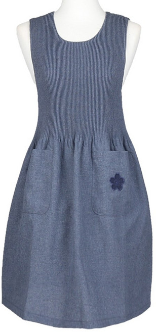 젤로조아 여성 벚꽃자수 원피스 앞치마 주방 카페 어린이집 예쁜 미용실, 1개, 블루