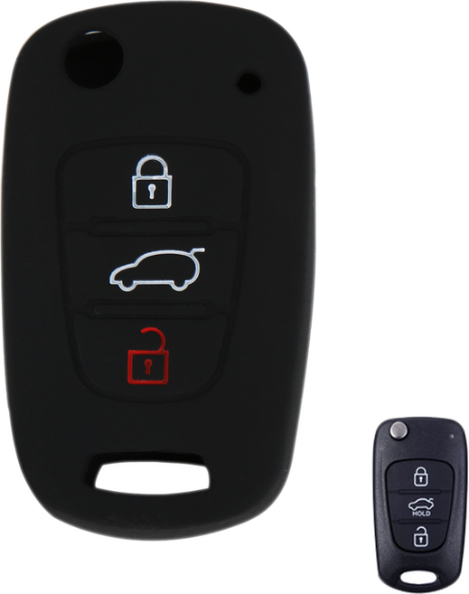 이너스 현대 기아 호환 3버튼 폴딩키 실리콘 차키 케이스 YF소나타 아반떼 MD HD i30 투싼 싼타페 벨로스터 k5 k7 스포티지r 쏘렌토r 포르테 쏘울 레이 모닝, black