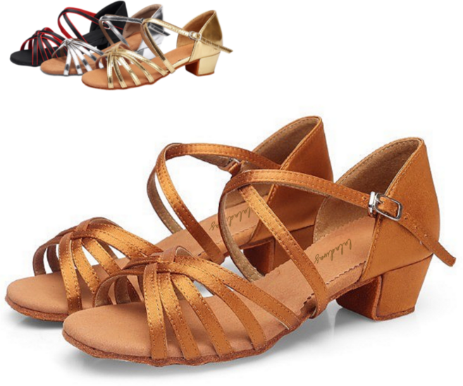 라라 디바즈 여성 낮은 통굽 라인 댄스화, 골드브라운, 235