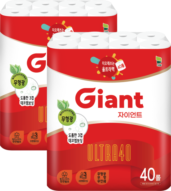 자이언트 울트라 천연펄프 대용량, 27m, 40롤, 2개