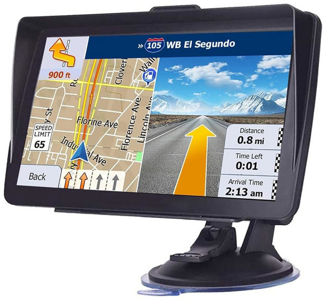 자동차 트럭 RV용 GPS 내비게이터 - 최신 2025 지도가 장착된 내비게이션 평생 무료 7인치 터치스크린 음성 안내 운전사용 RV 차량 속도 및 적색등 경고 기능 제공, 1개