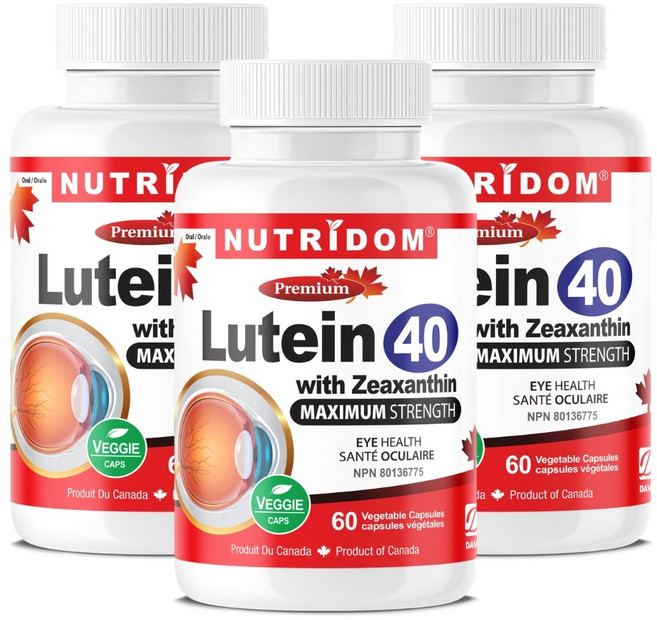 뉴트리돔 캐나다 고함량 루테인 40mg + 지아잔틴 5mg 60식물성캡슐, 3개, 60정