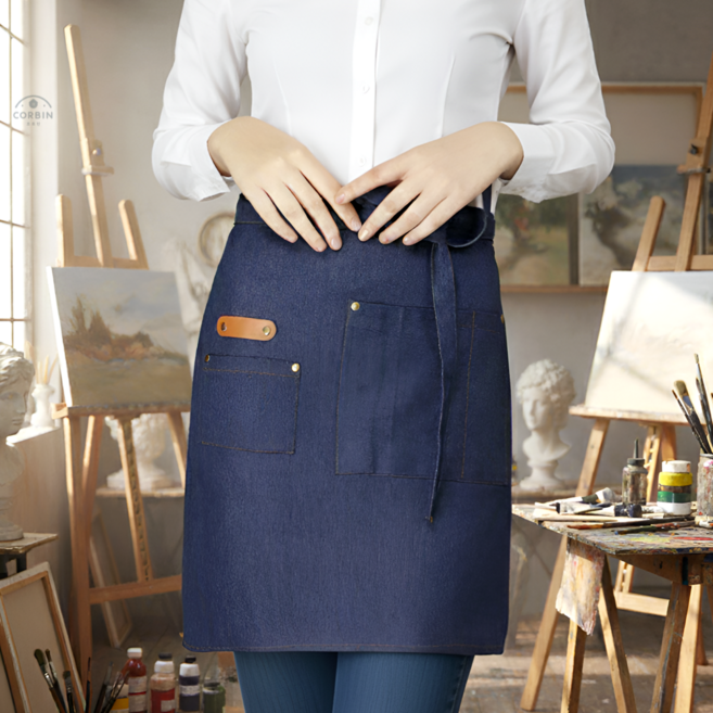 코르빈 카페 바리스타 심플 방수 허리 앞치마, 1개, 네이비