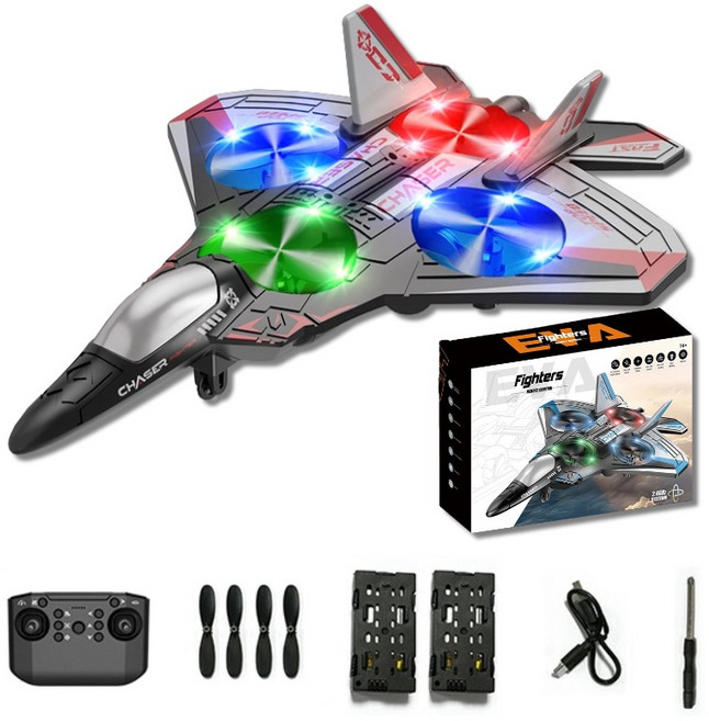 어린이 드론 초보자용 RC 미니 전투기 4모터 고출력 20분 비행 간편조작 LED 4축 EPP, 1개, 모듈형 배터리 2개/레드