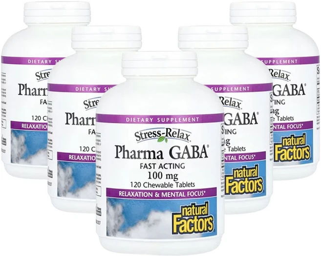 네츄럴팩터스 스트레스-릴렉스 Pharma GABA 100mg 120츄어블 정제(정제당 50mg), 5개, 120정 - 쿠팡