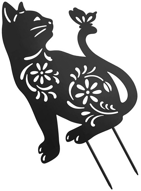 1/2pcs 고양이 스테이크 금속 스테이크 정원 삽입 고양이 조각 장식품 금속 고양이 모양 동상 실루엣 고양이 정원, 고양이를 되돌아보십시오