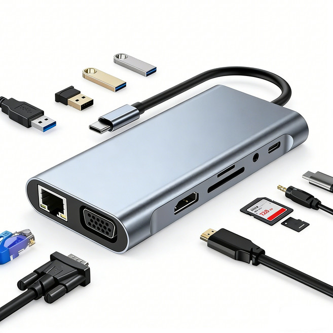 USB3.0 11in1 노트북 멀티 허브 USB C타입 허브 4K, 1개, 은색
